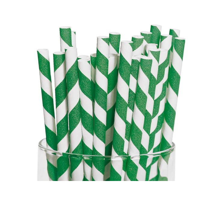 Straws - 8" Wrapped Paper Jumbo Green Stripes 2000/Case