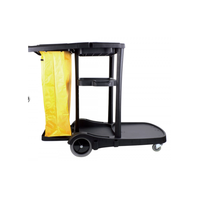 Janitor Cart - Black Deluxe Cart C/W Yellow Vinyl Bag