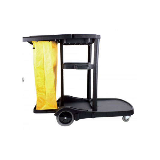 Janitor Cart - Black Deluxe Cart C/W Yellow Vinyl Bag