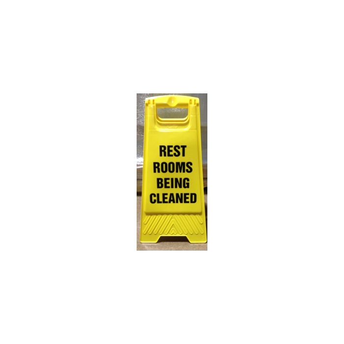 Floor Sign - "Restrooms Being Cleaned" Yellow Sign, A Frame